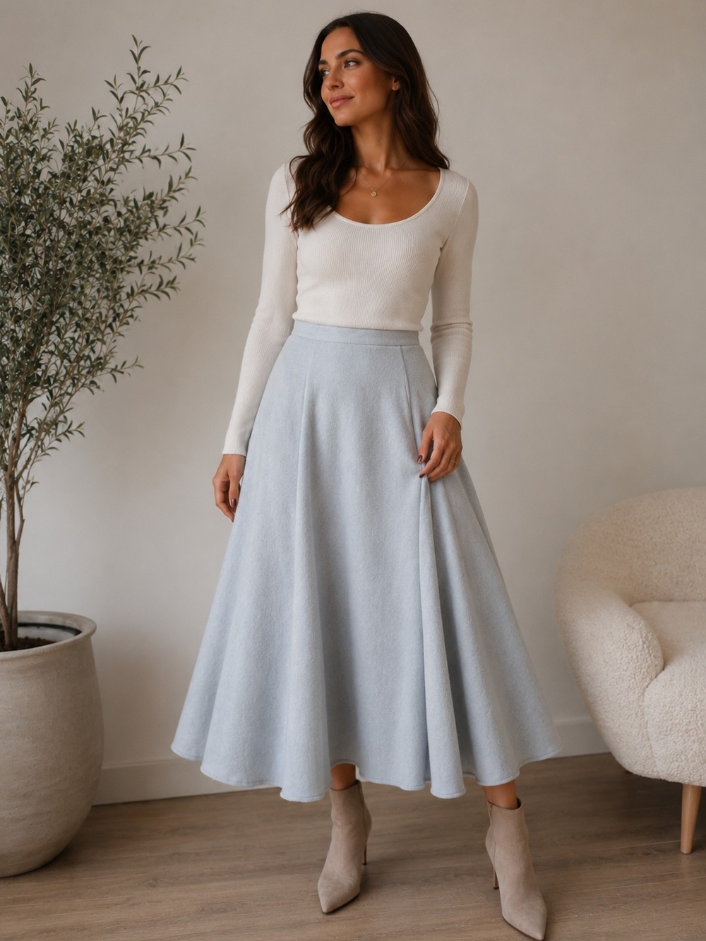 Jones New York Essentials 100% Pure New Wool A-Line Midi Skirt - Picture 1 of 6